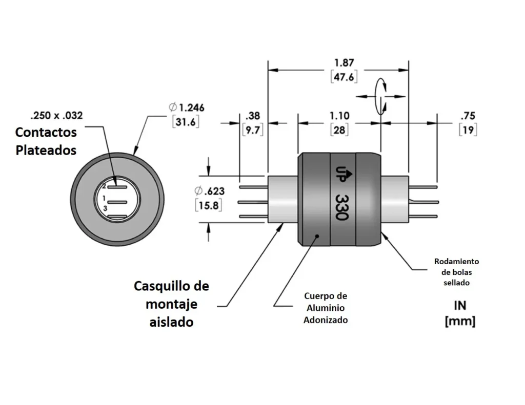 Colector giratorio Mercotac 330 con contactos plateados para transmisión eléctrica rotativa